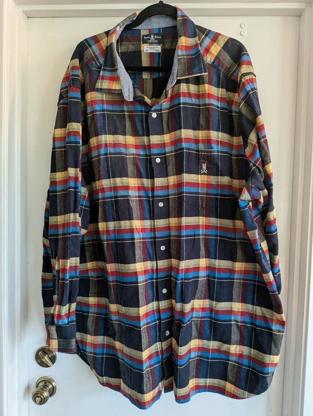 Psycho Bunny Men’s Plaid Flannel Multicolor Button-Up Long Sleeve 4XL Pockets